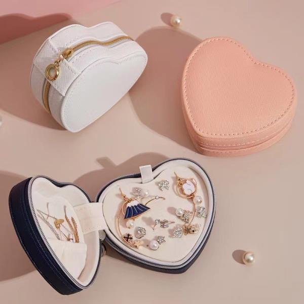 Stylish Jewelry Box Organizer PU Leather Heart Shaped Jewelry Boxes For Women