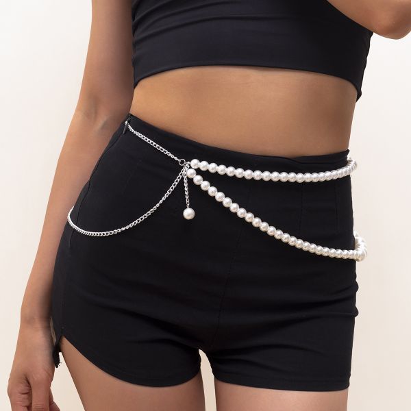 European and American Body Chain Bikini Size Bead Chain Waist Chain Wholesale Price Multi-layer Imitation Pearl Simple Sexy