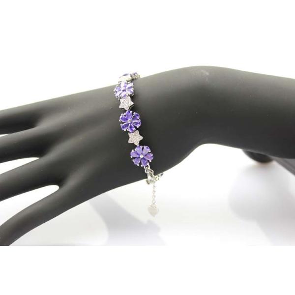 Sterling Silver Link Flower Amethyst Cubic Zircon Tennis Bracelet(B01PURPLE)