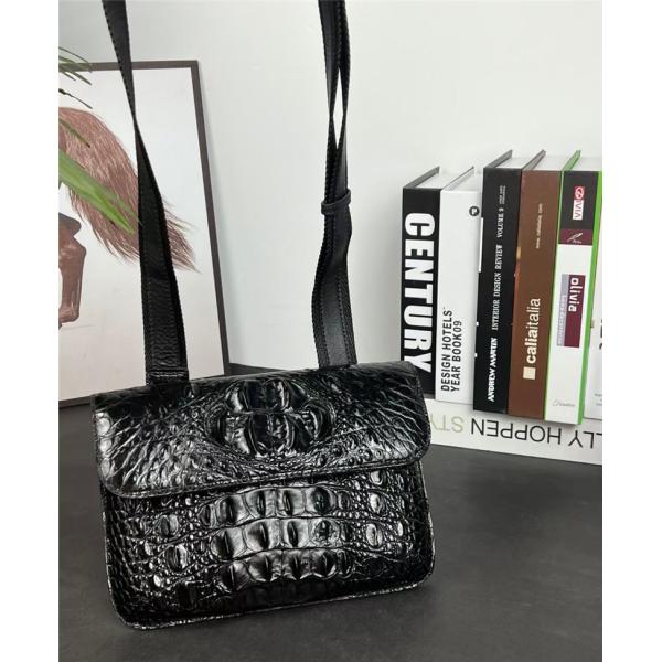 Authentic Crocodile Skin Men's Small Shoulder Bag Ultrathin Flap Purse Genuine Alligator Leather Male Messenger Bag