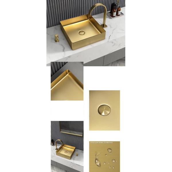 Square 304 Stainless Steel Above Counter Sink With Pop Up Drain Brushed Rose Gold Color