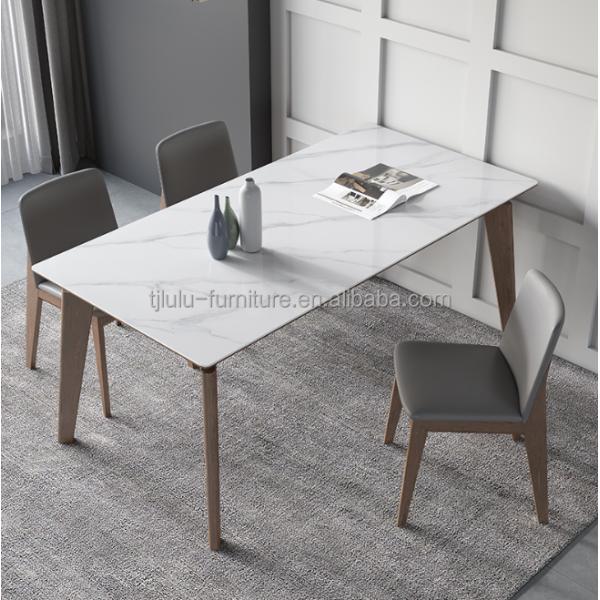 Marble Top Wood Dining Table Set for Kitchen and Dining Room in Modern Design