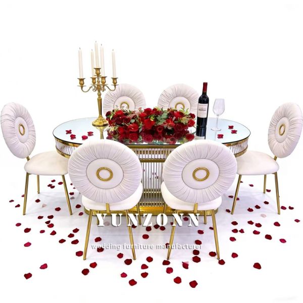 Luxury Modern Oval Shape Stainless Steel Frame Tempered Glass Top Durable Wedding Table for Restaurants