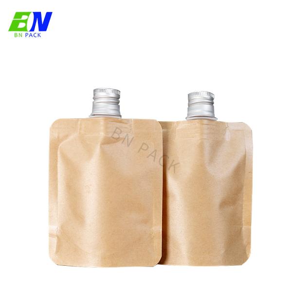 Waterproof Kraft Paper Stand Up Pouch With Spout Packaging Spout Pouch For Liquid Packaging