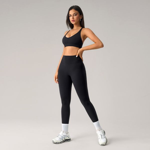 79% Nylon 21% Spandex Full Length High Waisted Leggings Slim Fit For Yoga Gym
