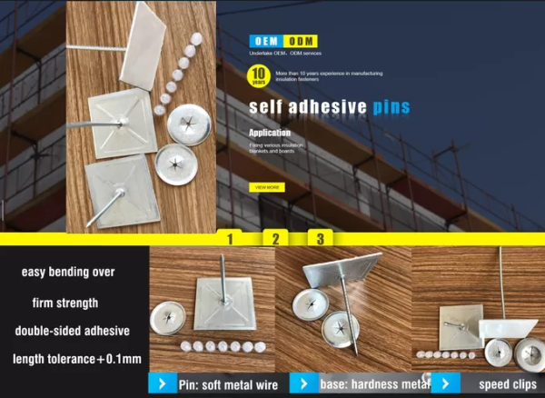 Rock Wool Self Stick Insulation Pins 50mm Suqare Double PE Foam Base