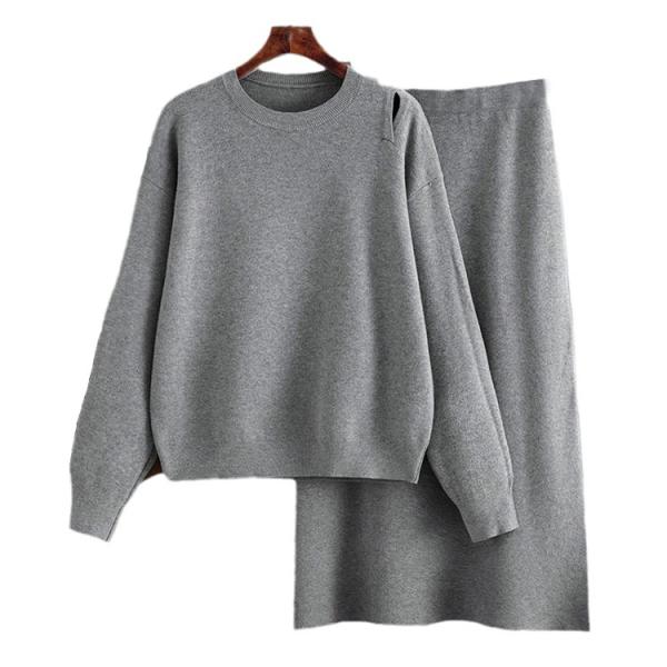 Fall Sweater and Free Shipping for Fall Season 2024 New Loose Women's Round Neck Sweater Half Skirt Set