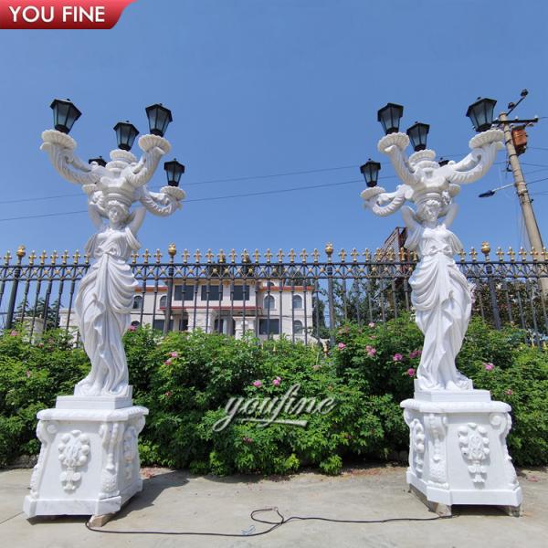 Western Style Lady Sculpture Light Garden Marble Antique Statue Lamp