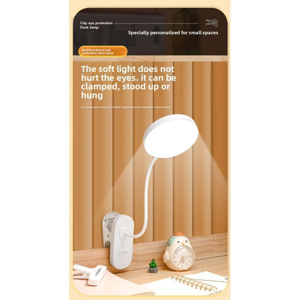 Wholesale Kids Modern LED Table Lamp Neck Clip-On Touch Control USB Rechargeable White Night Light for Students' Study