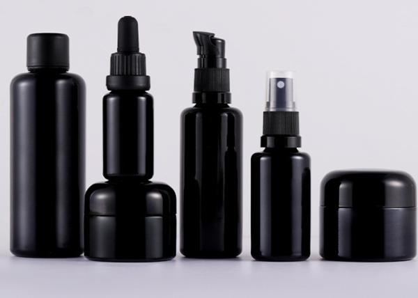 Black Skin Care Packaging Cream Bottle Glass Skincare Packaging Cream Cosmetic Glass Jar and Lotion Bottle Set
