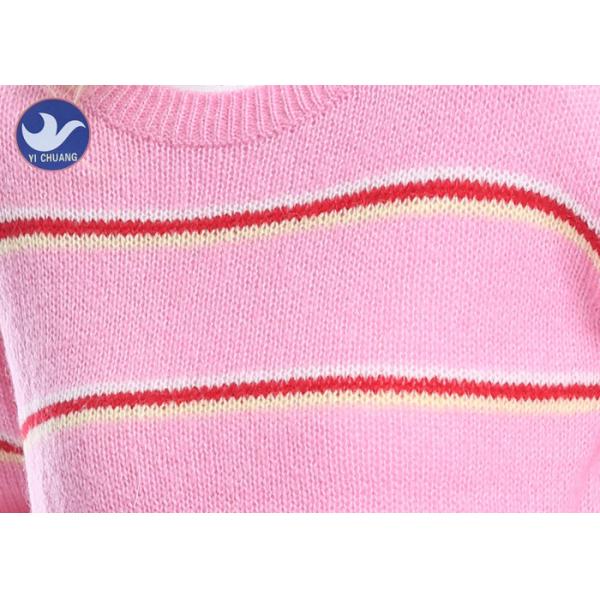 Drop Shoulder Chunky Pink Pullover Sweater , Striped Sweater Womens Woll Mohair Jumper