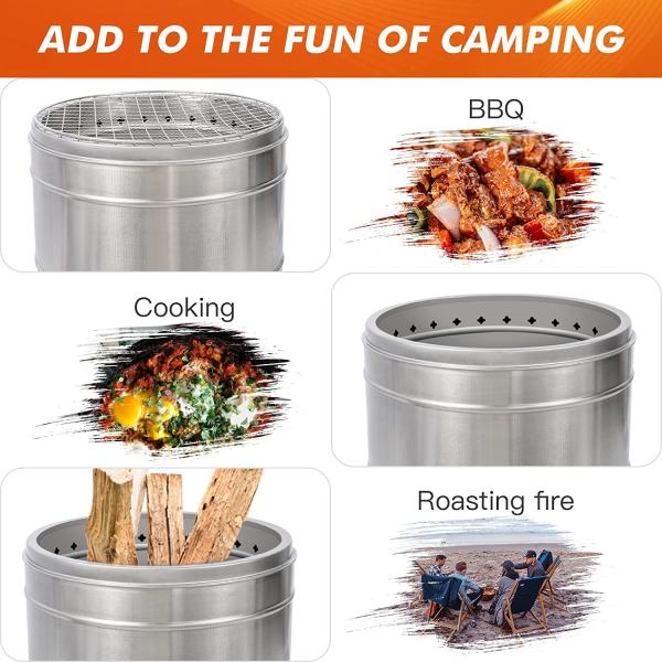 Wood Burning 304 Stainless Steel Portable Smokeless Fire Pit Bonfire Support Laser Cutting