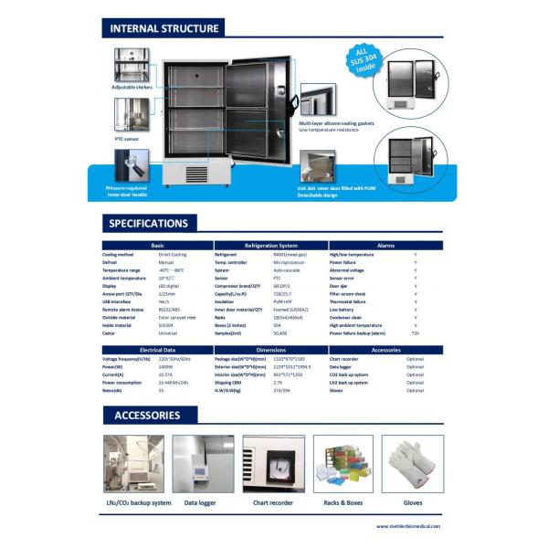 замораживатель больницы лаборатории большой емкости 728L чистосердечный ULT с пенясь дверью