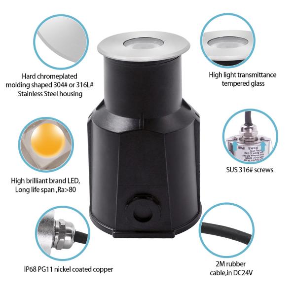 RGBW4in1 LED Waterproof Swimming Pool Lights Mini Size Dia 68mm Warm White 3000K With Back Box