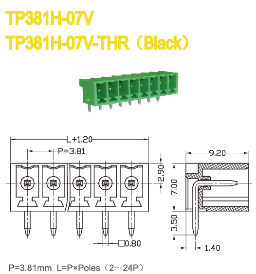 2P - гнездо 24P затыкает внутри тангаж 3.81mm 300V 8A терминального блока для PCB