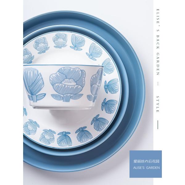 Белые голубые миски зарядные плиты стейки блюда столовая посуда фарфоровые обеденные наборы для 10 пользователей
