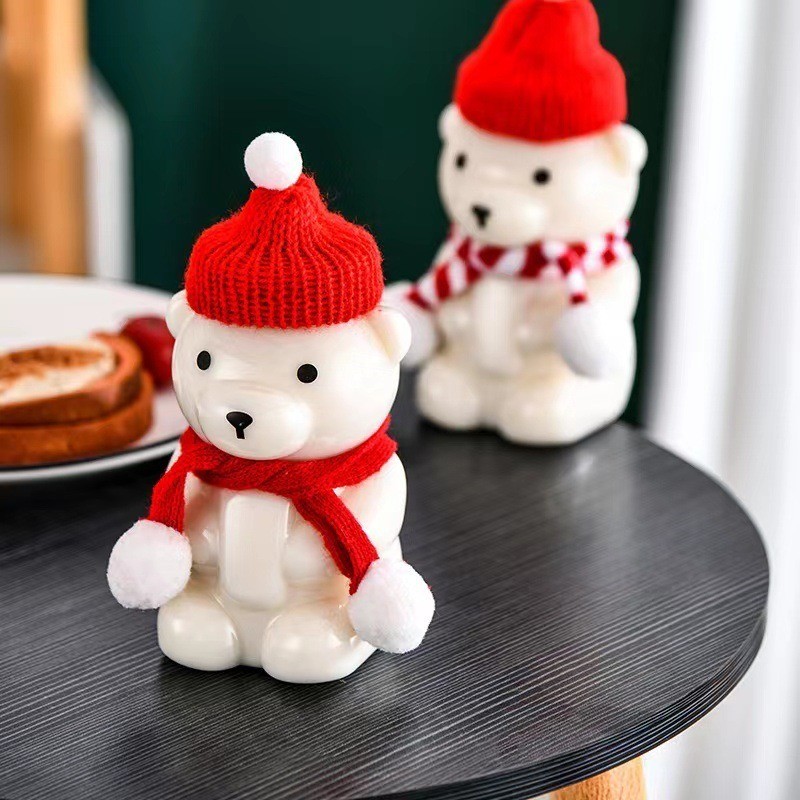 450ml Plastic Cute Bear Disposable Juice Bottle for Christmas Beverage Milk Packaging