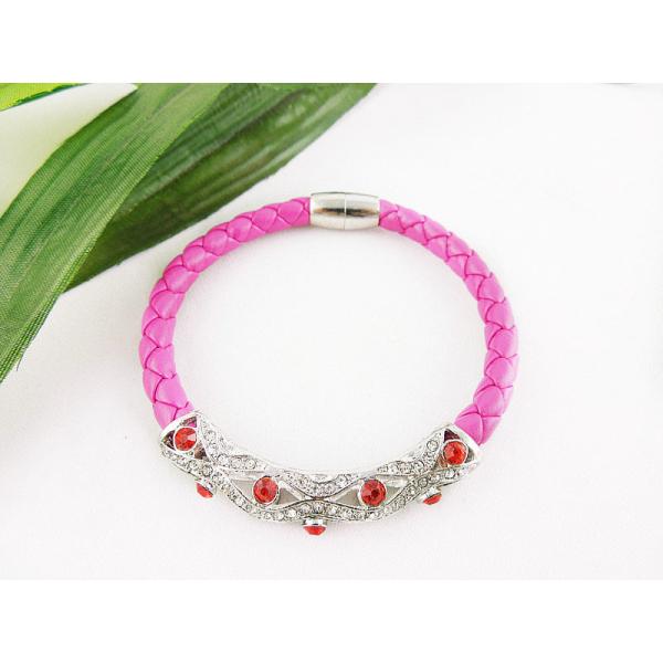 20cm Customized Design Pink Leather Wrap Bracelets with Crystal Wholesale