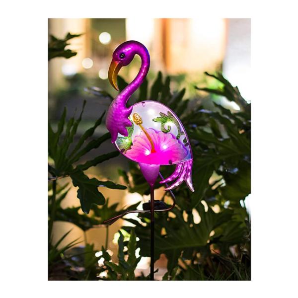 Metal 37.5'' 8LEDs Pink Flamingo Solar Garden Stake