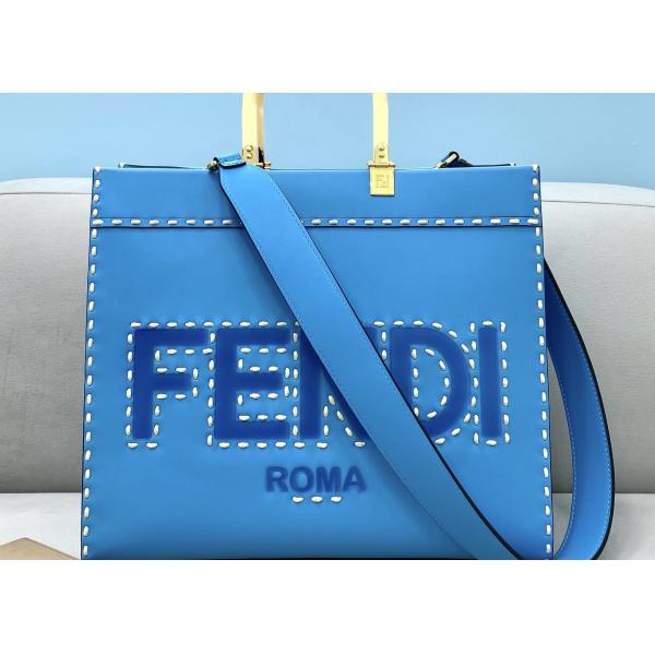 Stitching Womens Leather Tote Shopper Bag Blue With Single Shoulder Strap