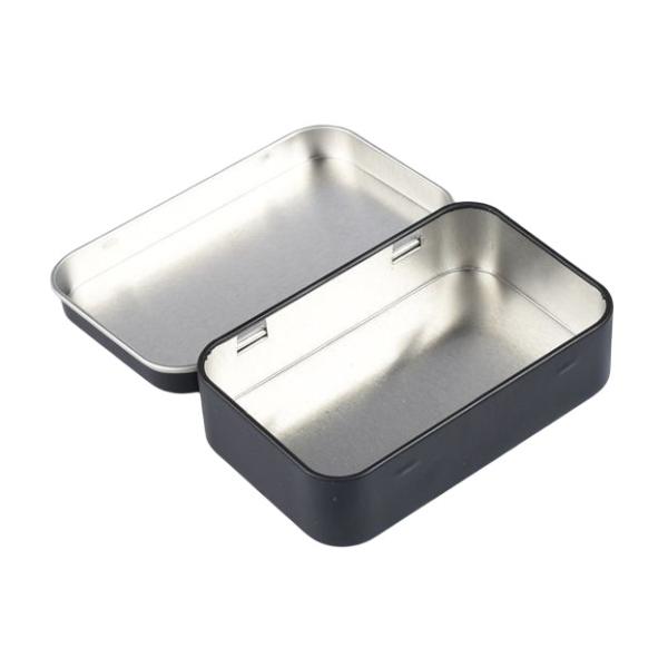 FDA Matt Black Rectangular Tin Box With Hinged Lid Metal Mint Tin