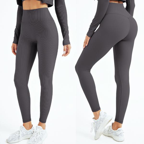 Oem Factory Manufacturer Custom Logo Adults High Waist GYM Fitness Leggings Orange Ribbed Workout Sets