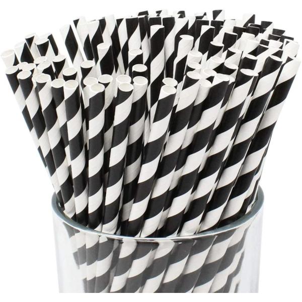 Eco Friendly 8.25 Inches Graduation Black Striped Disposable Paper Straws