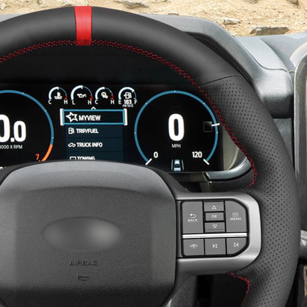 Custom Hand Stitching Artificial Leather Steering Wheel Cover for Ford F-150 F150 Lightning 2021 2022 2023
