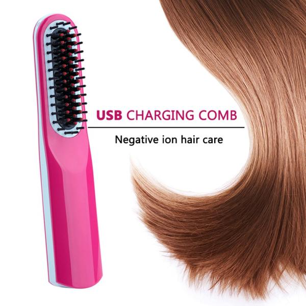 NASV Wireless 2 In1 Flat Iron Hair Straightener Brush Comb USB Plug LCD Display