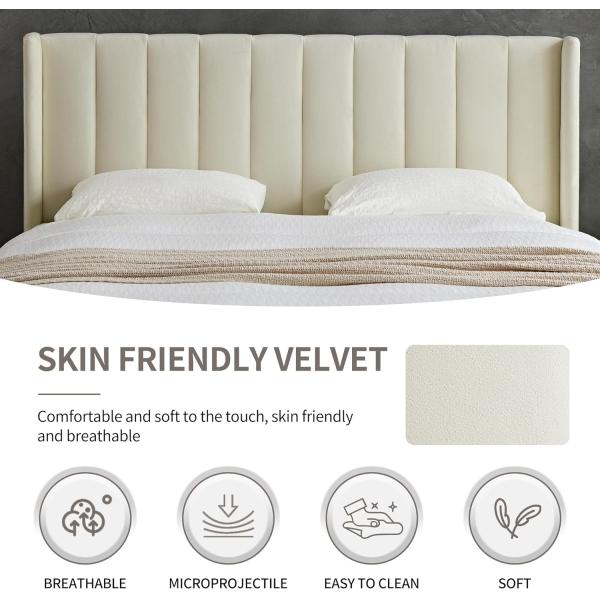 Minimalist Fabric King Sized Bed With Solid Wood Frame And 40004 Model At In White