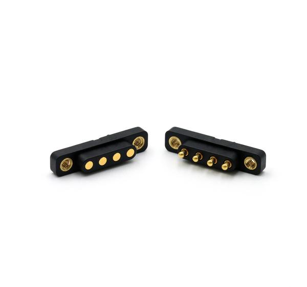 4 Pin Spring Loaded Electrical Connectors Male And Female Pogo Pins Connector With Screw Holes