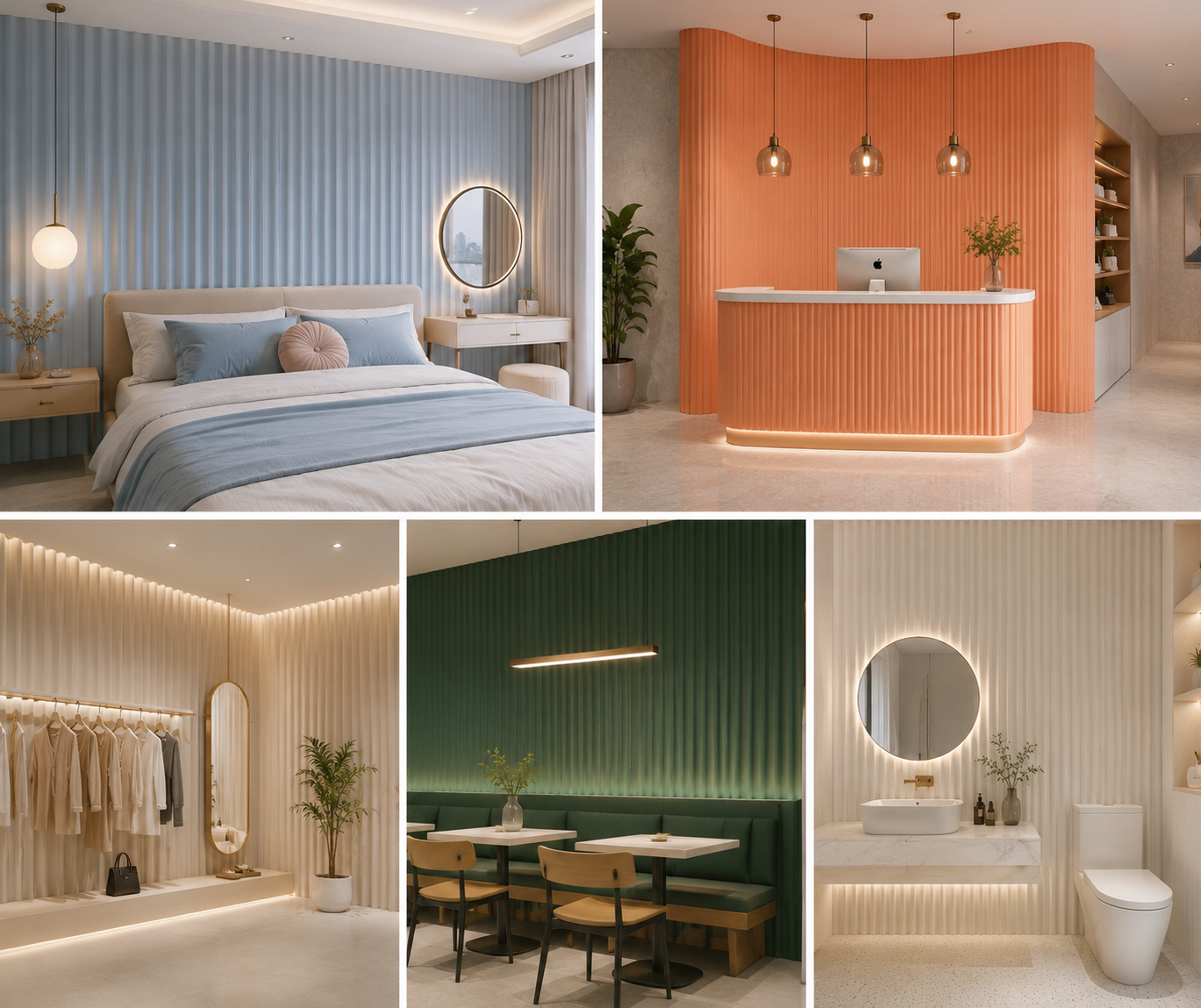 Unique Arc Profile PVC Fluted Wall Panels 70x15mm 3D Wave Grooved Decorative Grille Easy DIY Interior Cladding