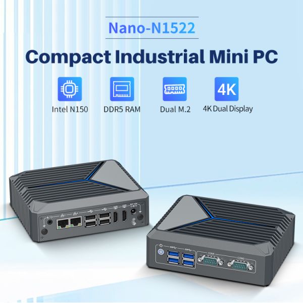 Fanless Industrial Mini PC with Intel N150 Processor Dual Gigabit Ethernet and Zero Noise Cooling