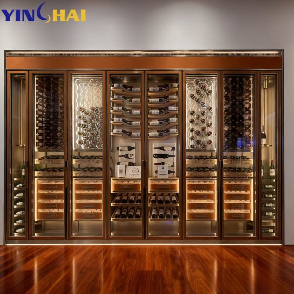 Modern LED Lighted Wine Cabinet Tall Glass Door Liquor Storage for Living Room