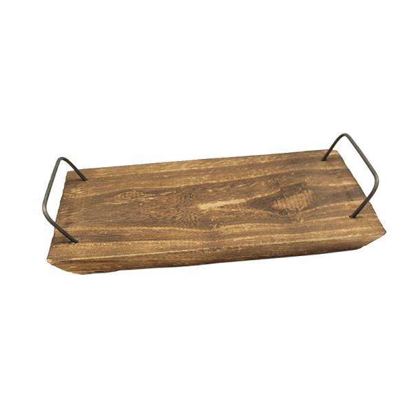 Rustic Natural Wood Service Tray with Metal Handles OEM ODM Accepted
