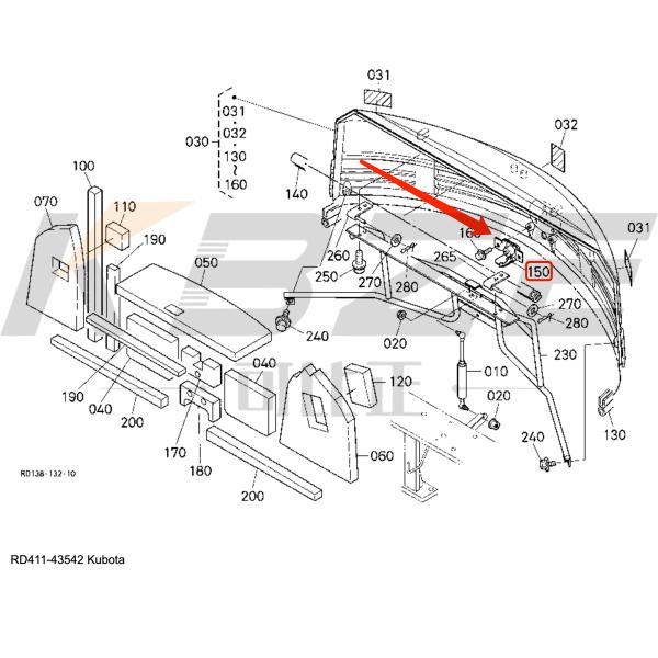KUBOTA RD411-43542 BONNET LOCK FITS U35 U45 KX71 KX91 SMALL EXCAVATOR