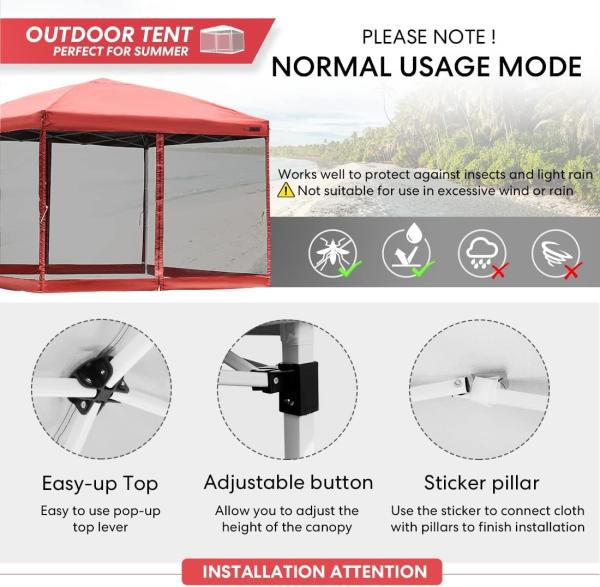 210d Oxford Easy Pop Up Canopy, Outdoor Screen Tent with Mesh Mosquito Netting Side Walls for Camping Picnic Party