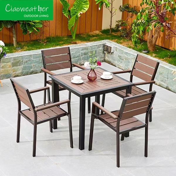 Outdoor Furniture Modern Teak Wood Dining Table And Chair Set Aluminum Patio Garden Set for Courtyard Design Style Modern