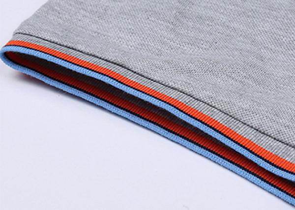 Short Sleeve Cotton Polo Shirts for Men Ribbed Contrast Cuffs Classical Grey