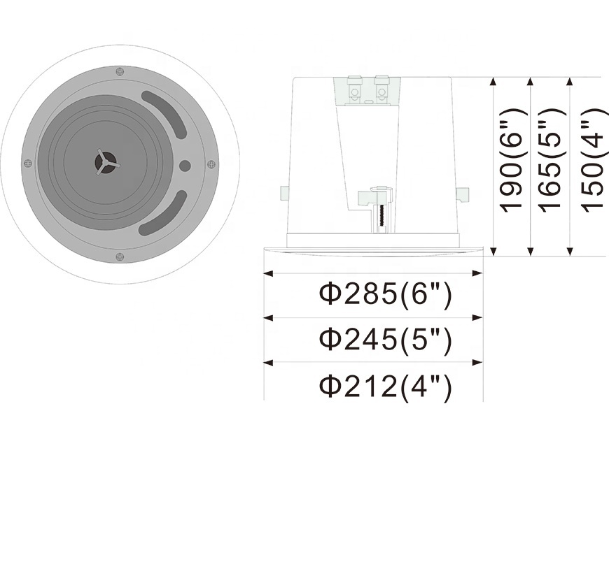Coaxial Flush Mount Ceiling Speaker 8 Ohm Impedance Waterproof
