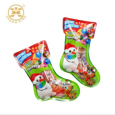 PA PE Christmas Socks Shape Snack Packaging Bags Laminated Snacks Packing Pouch