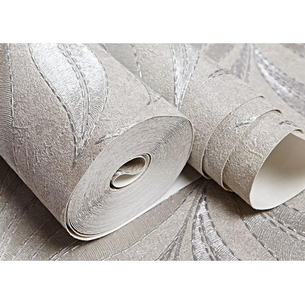 Moisture - proof Silver White Leaf Pattern Wallpaper For Living Room