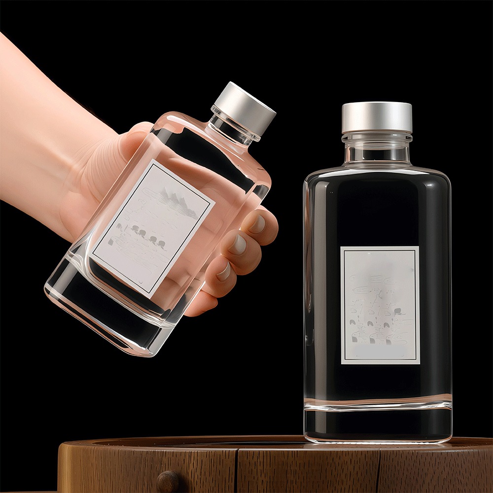 250ml 500ml Square Borosilicate Glass Bottle With Rubber Stopper For Vodka Whiskey Gin Rum