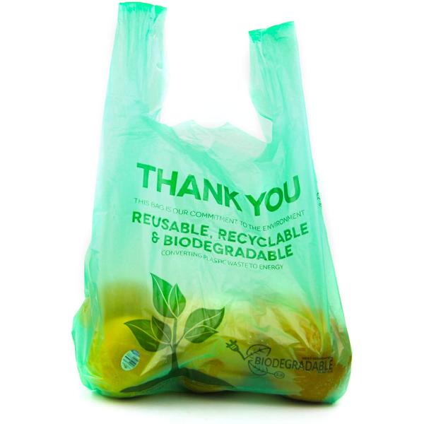 Green PLA + PBAT Plastic Compostable T Shirt Bag 3 Gallon-96 Gallon