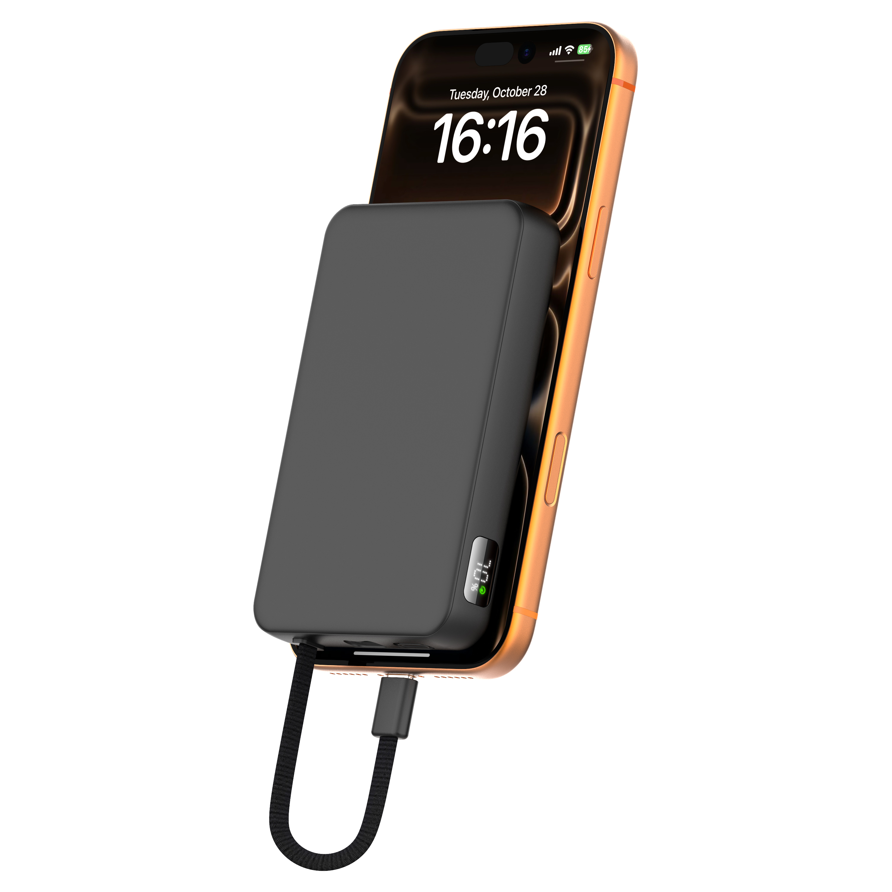 Fashionable 10000mAh 3-In-1 Magnetic Wireless Power Bank With Built In Typ-C Cable Portable Charger, Supports Apple Watch TWS Charging