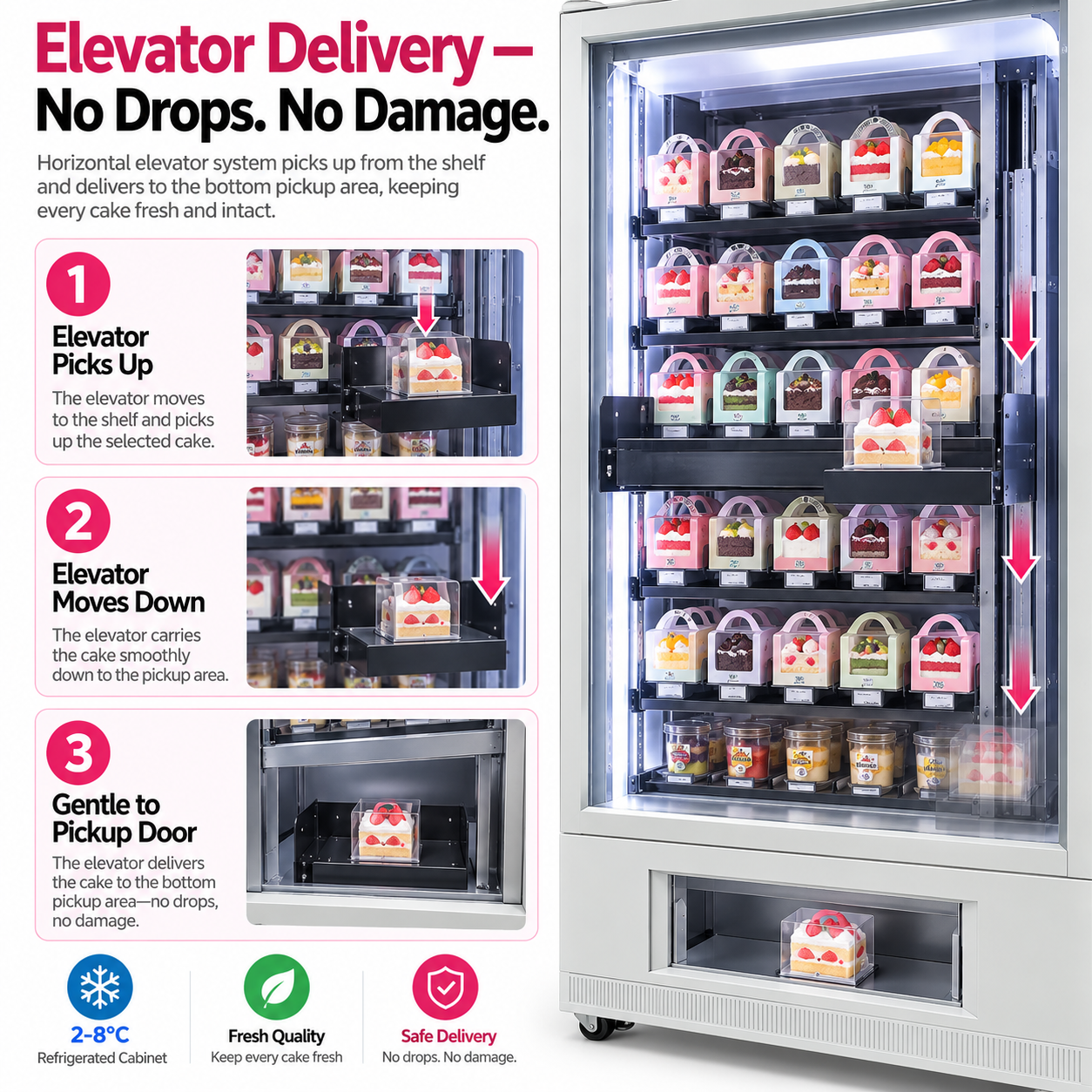 Winnsen Smart Refrigerated Vending Machine with Elevator for Cake Shop Dessert Display