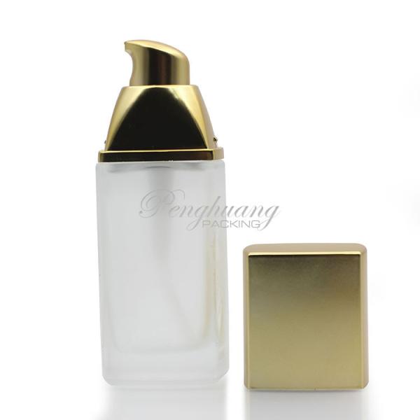 Frasco de vidro de fundação congelada 30 ml Frasco de fundação de líquido cosmético com bomba de ouro