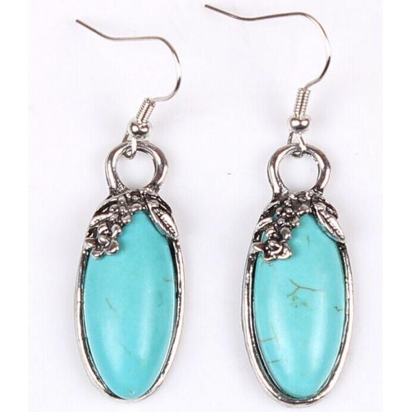 Ethnic Tibetan jewelry, big hair turquoise earrings