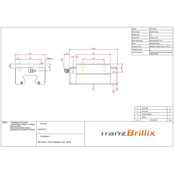 CNC Linear Guide Rail Set 35mm (High Rigidity) | Fits HGH35CA Series