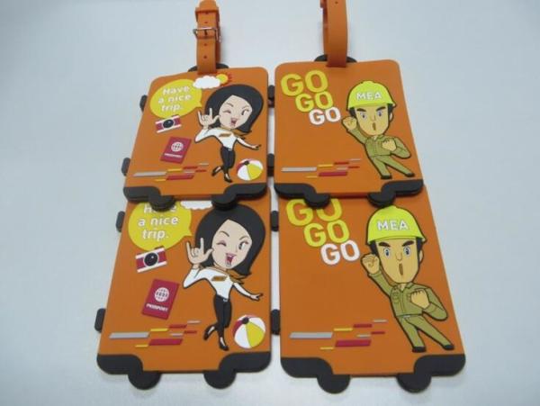 Lovely 3D Suitcase Shape Silicone Rubber PVC Airplane Luggage Tag Embossed Man Woman Logo With Name Card Back